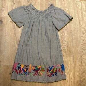 Sister Mary 100% Cotton Gray Stripe Embroidered Floral Dress Size Small EUC‎